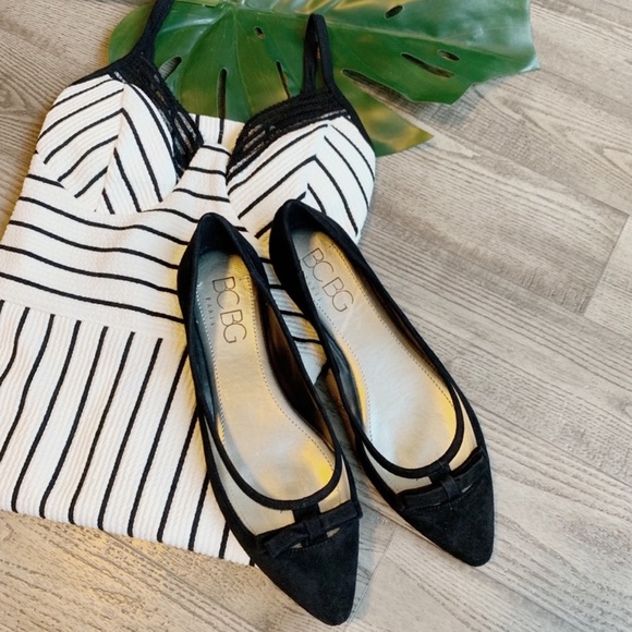 BCBG Shoes - BCBG | Black Suede Bow Flat New In Box